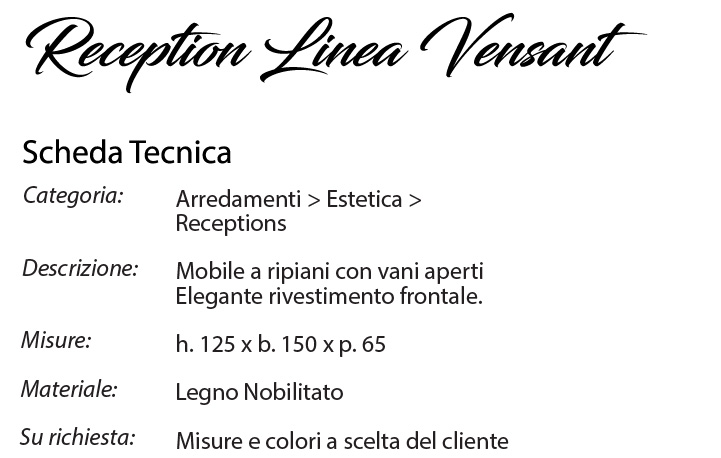 scheda tecnica reception linea vensant