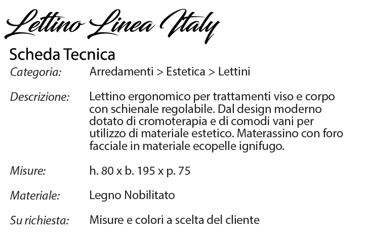 Scheda Tecnica Lettino Italy