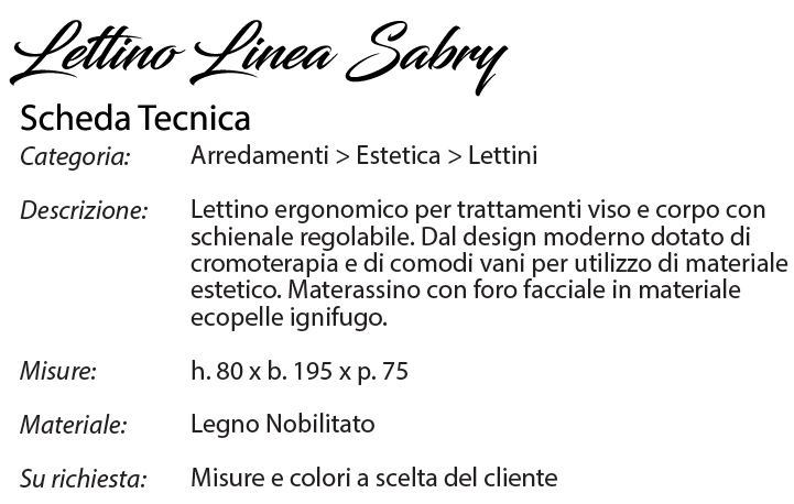 scheda tecnica lettino sabry