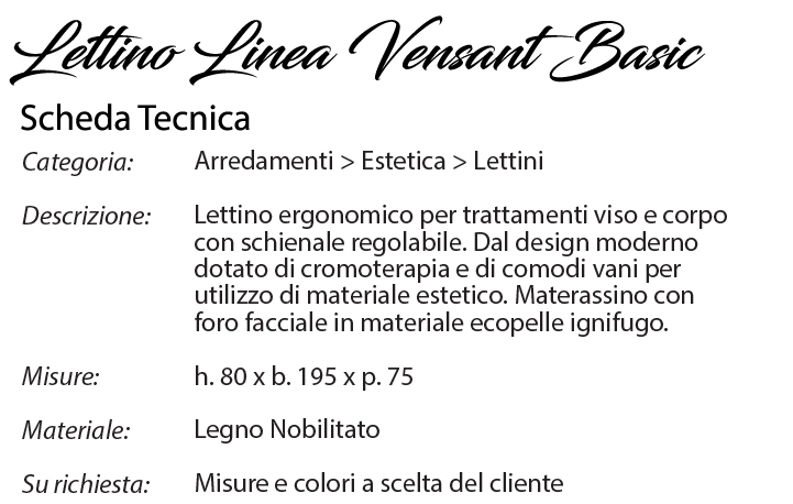 Scheda Tecnica Lettino Vensant Basic