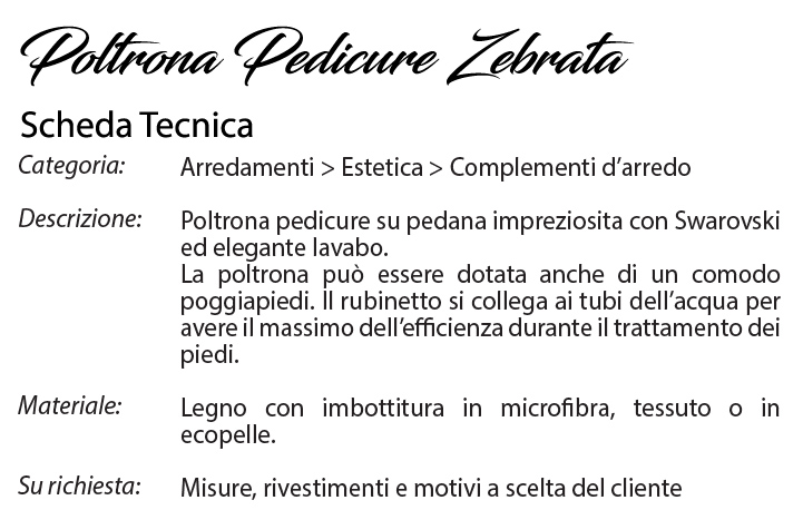 scheda tecnica poltrona pedicure zebrata